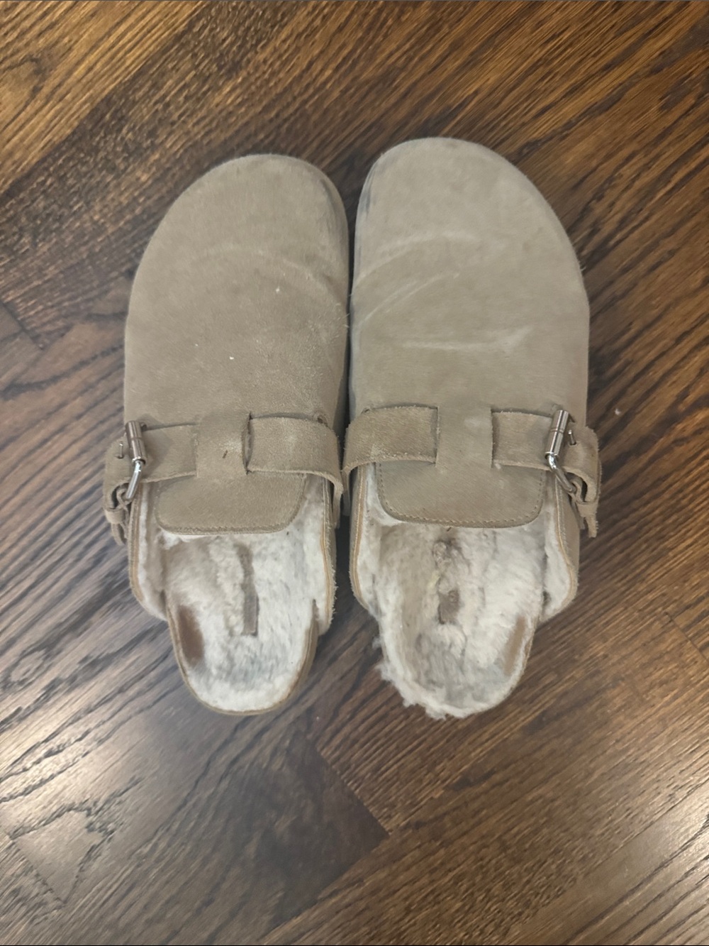 Birkenstock Suede Shearling-Lined Clogs in Taupe
